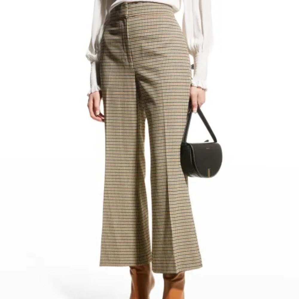 Wool houndstooth crop flare pants